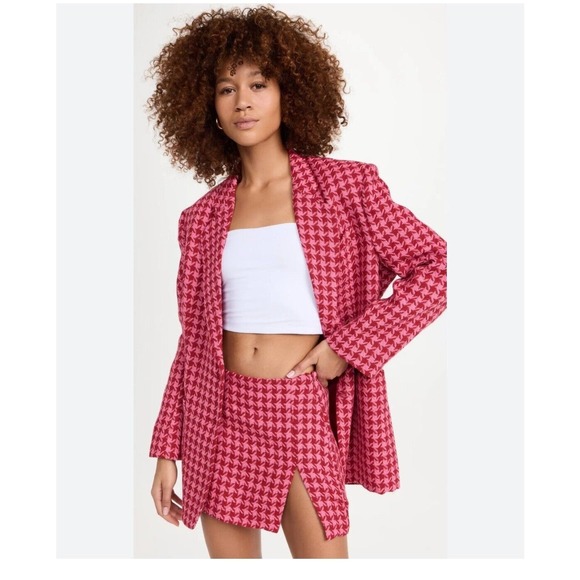 AFRM Jackets & Blazers - AFRM Sassy XL Pink Red Herringbone Lined Oversized Fit Blazer Barbie core READ